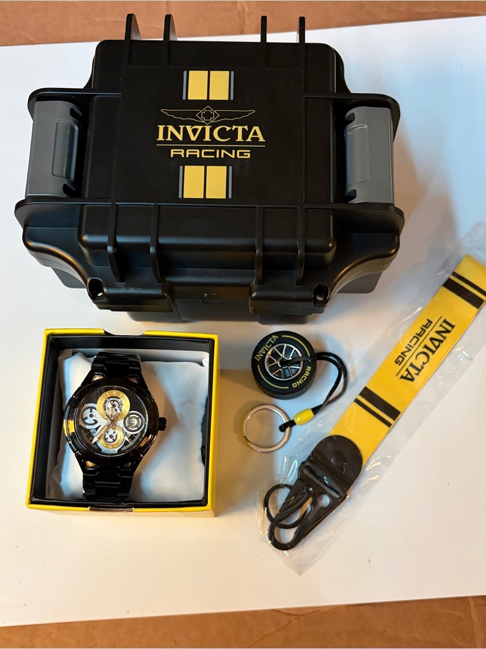 Invicta FULL Racing F1 Black Skeleton Ultimate Mens Luxury Collectors Bundle
